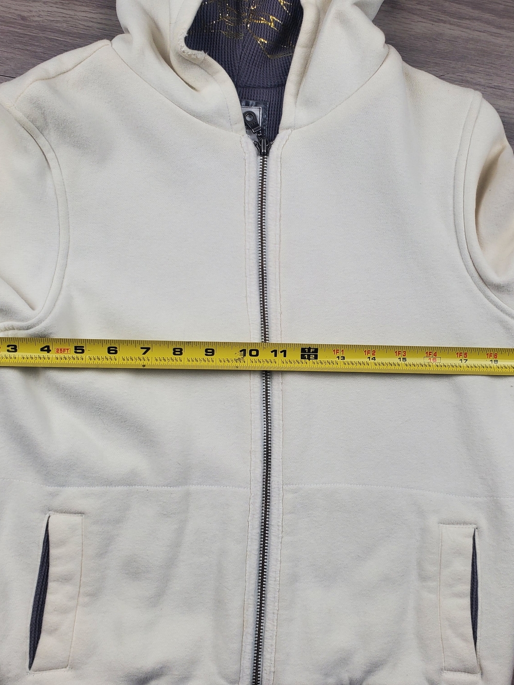 Old Navy Active Girls L Cream Full Zip Hooded Jacket Gray Lined - Picture 3 of 11